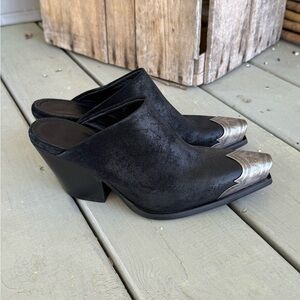 Free People Black and Silver Western Mules